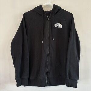 Women's The North Face Black Zip Hooded Sweatshirt White Logo Medium EUC